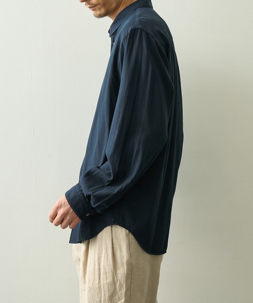 ATON（エイトン）の「【ATON】COTTON SILK VIERA LOOSE FIT SHIRT（シャツ/ブラウス・メンズ・グリーン/ネイビー・4/6/2）」の9枚目の写真