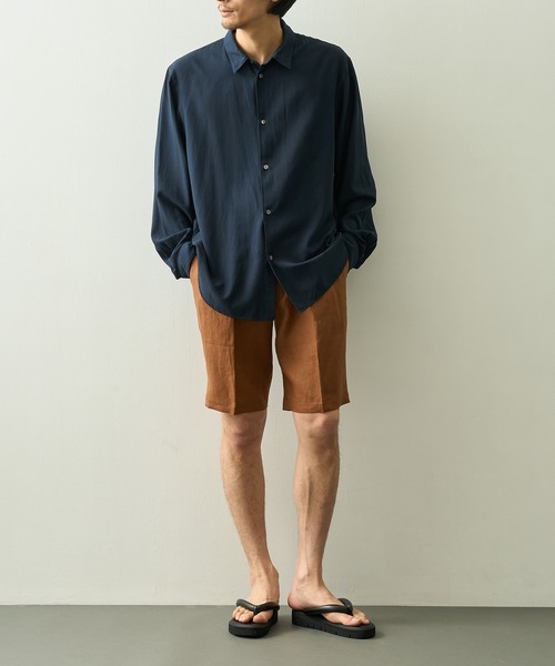 ATON（エイトン）の「【ATON】COTTON SILK VIERA LOOSE FIT SHIRT（シャツ/ブラウス・メンズ・グリーン/ネイビー・4/6/2）」の13枚目の写真