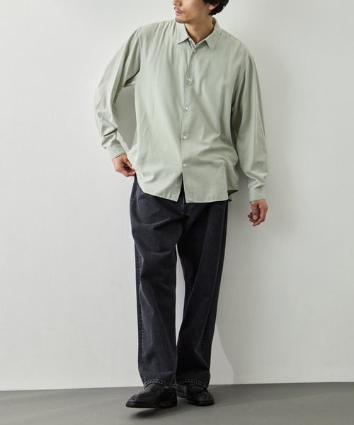ATON(エイトン)の「【ATON/エイトン】COTTON SILK VIERA LOOSE FIT SHIRT(シャツ/ブラウス・メンズ・グリーン/ネイビー・4/6/2)」の16枚目の写真