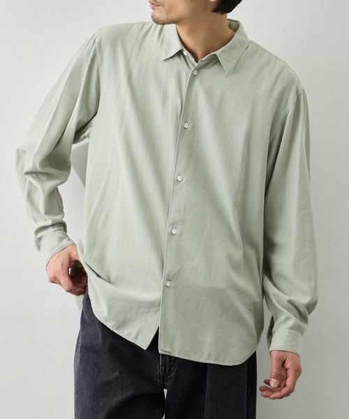 ATON(エイトン)の「【ATON/エイトン】COTTON SILK VIERA LOOSE FIT SHIRT(シャツ/ブラウス・メンズ・グリーン/ネイビー・4/6/2)」の12枚目の写真