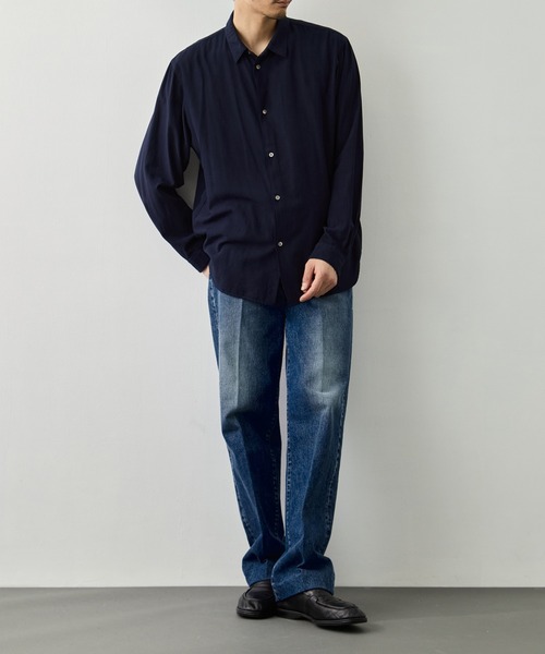 ATON(エイトン)の「【ATON/エイトン】COTTON SILK VIERA LOOSE FIT SHIRT(シャツ/ブラウス・メンズ・グリーン/ネイビー・4/6/2)」の20枚目の写真