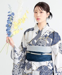 KIMONOMACHI（キモノマチ）の「【簡単着付け】ワンピース 浴衣 セット レディース浴衣（ワンピース浴衣＋しわ兵児帯）浴衣2点セット 吸水速乾 ポリエステル カシュクール 2WAY Fサイズ チューリップ　ラタン　金継ぎ　ボタニカル　セパレート浴衣 美ライン（浴衣）」