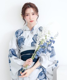 KIMONOMACHI（キモノマチ）の「【簡単着付け】ワンピース 浴衣 セット レディース浴衣（ワンピース浴衣＋しわ兵児帯）浴衣2点セット 吸水速乾 ポリエステル カシュクール 2WAY Fサイズ チューリップ　ラタン　金継ぎ　ボタニカル　セパレート浴衣 美ライン（浴衣）」