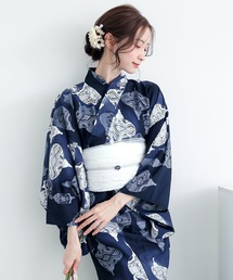 KIMONOMACHI（キモノマチ）の「【簡単着付け】ワンピース 浴衣 セット レディース浴衣（ワンピース浴衣＋しわ兵児帯）浴衣2点セット 吸水速乾 ポリエステル カシュクール 2WAY Fサイズ チューリップ　ラタン　金継ぎ　ボタニカル　セパレート浴衣 美ライン（浴衣）」