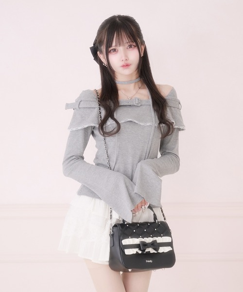Pal elfy(パルエルフィー)の「リボンフリルミニショルダーバッグ(ショルダーバッグ・レディース・ピンク/ブラック・フリー)」の4枚目の写真