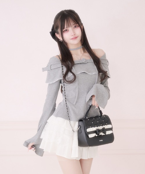 Pal elfy(パルエルフィー)の「リボンフリルミニショルダーバッグ(ショルダーバッグ・レディース・ピンク/ブラック・フリー)」の5枚目の写真