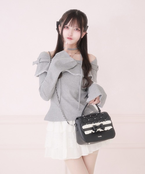 Pal elfy(パルエルフィー)の「リボンフリルミニショルダーバッグ(ショルダーバッグ・レディース・ピンク/ブラック・フリー)」の6枚目の写真