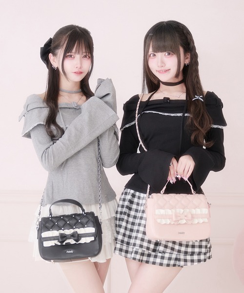 Pal elfy(パルエルフィー)の「リボンフリルミニショルダーバッグ(ショルダーバッグ・レディース・ピンク/ブラック・フリー)」の14枚目の写真