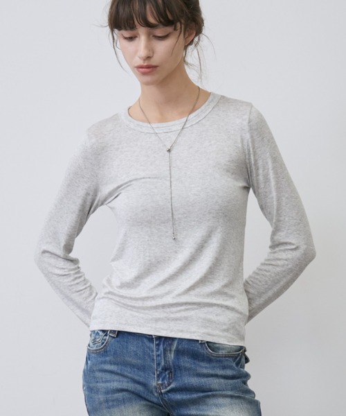 Rohwel(ローウェル)の「Sheer Simple Top / シアーシンプルトップス(Tシャツ/カットソー・レディース・ホワイト/ミント/パープル/ブラック/グレー・FREE)」の4枚目の写真
