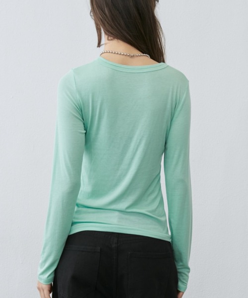Rohwel(ローウェル)の「Sheer Simple Top / シアーシンプルトップス(Tシャツ/カットソー・レディース・ホワイト/ミント/パープル/ブラック/グレー・FREE)」の7枚目の写真