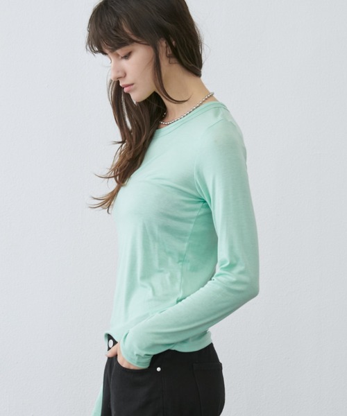 Rohwel(ローウェル)の「Sheer Simple Top / シアーシンプルトップス(Tシャツ/カットソー・レディース・ホワイト/ミント/パープル/ブラック/グレー・FREE)」の6枚目の写真
