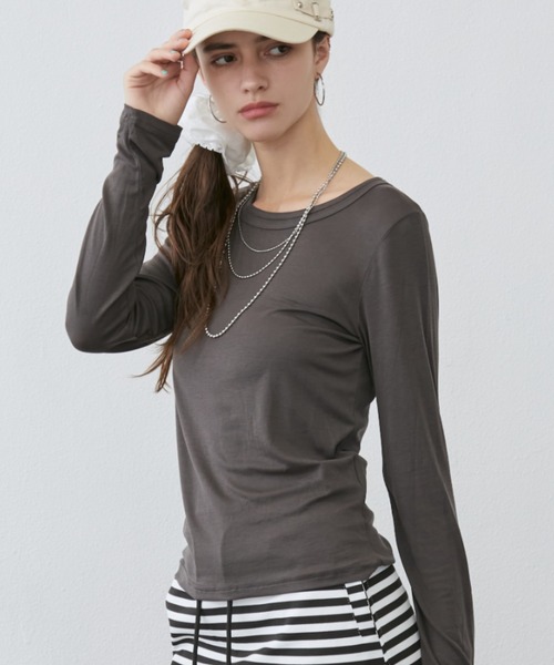 Rohwel(ローウェル)の「Sheer Simple Top / シアーシンプルトップス(Tシャツ/カットソー・レディース・ホワイト/ミント/パープル/ブラック/グレー・FREE)」の11枚目の写真