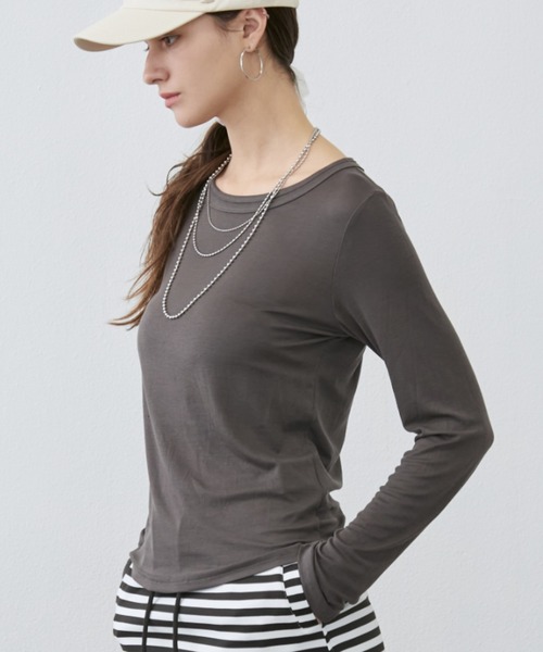 Rohwel(ローウェル)の「Sheer Simple Top / シアーシンプルトップス(Tシャツ/カットソー・レディース・ホワイト/ミント/パープル/ブラック/グレー・FREE)」の12枚目の写真