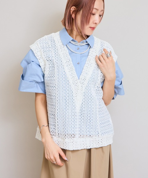 LHELBIE（レルビエ）の「クロシェレースベスト（ニット/セーター・レディース・ブラック/アイボリー/ブラウン・M）」の12枚目の写真