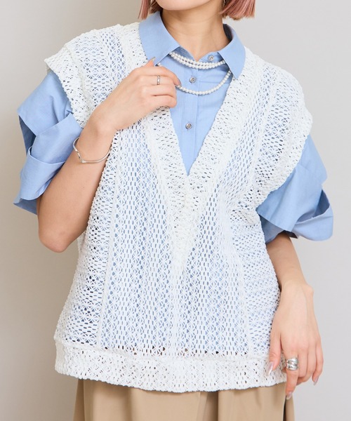LHELBIE（レルビエ）の「クロシェレースベスト（ニット/セーター・レディース・ブラック/アイボリー/ブラウン・M）」の17枚目の写真