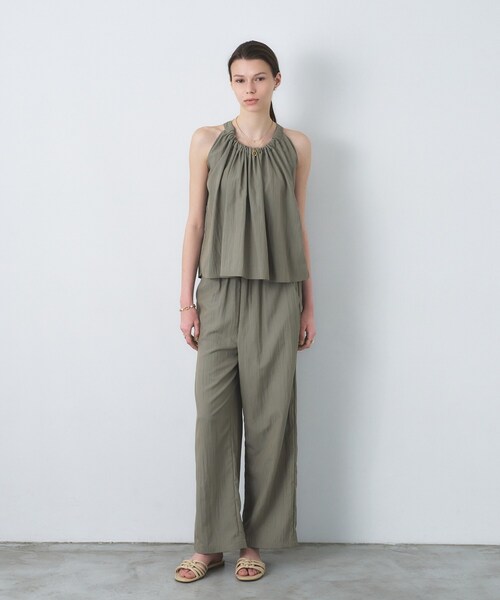 cloenc(クロエンス)の「【セットアップ/マシンウォッシュ】ギャザーリボンブラウス(シャツ/ブラウス・レディース・ブラック/カーキ・01/02/03)」の3枚目の写真