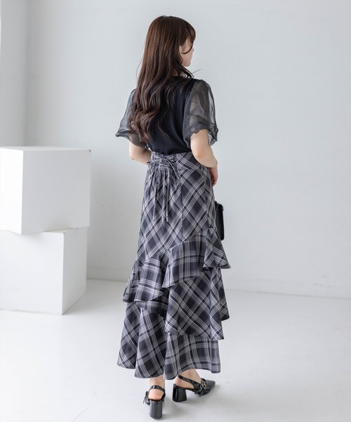 CLEAR BASIC（クリアベーシック）の「オーガンジーバルーンスリーブロゴ刺繍ニットトップス［骨格ウェーブ/シアー/透け感/パワショル/抜け感］（ニット/セーター・レディース・ブラック/オフホワイト・F）」の19枚目の写真