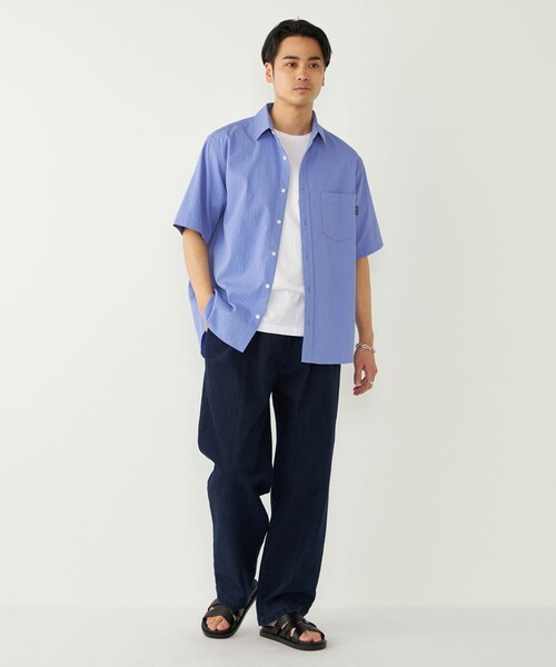 SHIPS Colors（シップス カラーズ）の「SHIPS Colors:〈接触冷感・吸水速乾・洗濯機可能〉ライト シアサッカー シャツ（シャツ/ブラウス・メンズ・ブルー/ダークグレー/イエロー・MEDIUM/LARGE/X-LARGE）」の21枚目の写真