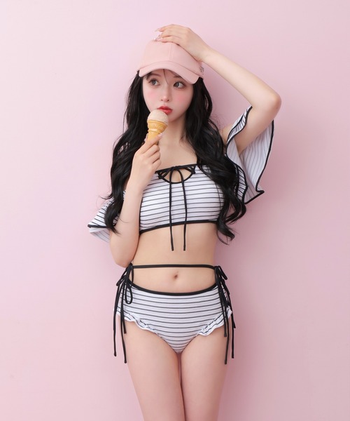 M me eme エムミーエメ エムエメ 水着 スイムウェア リボン 黒 セール】Ribbon frill border swimwear（水着）｜M me eme