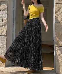 ドット柄 ロングスカート ハイウエスト Aライン スカート