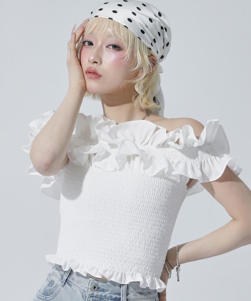 ANAP(アナップ)の「シャーリング ブラウス(その他トップス・レディース・ブルー/ブラック/ホワイト・F)」の5枚目の写真