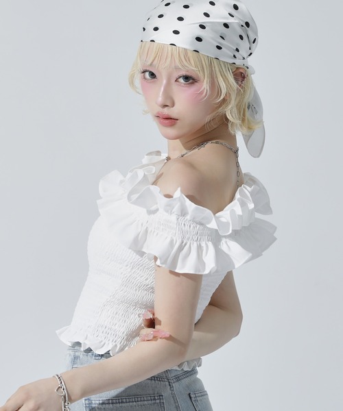 ANAP(アナップ)の「シャーリング ブラウス(その他トップス・レディース・ブルー/ブラック/ホワイト・F)」の6枚目の写真
