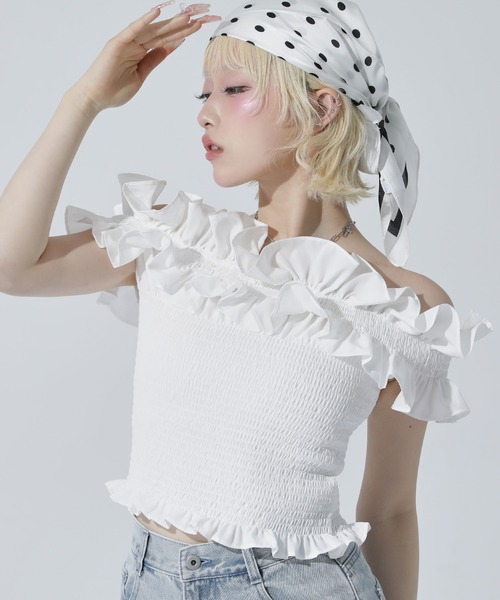 ANAP(アナップ)の「シャーリング ブラウス(その他トップス・レディース・ブルー/ブラック/ホワイト・F)」の4枚目の写真