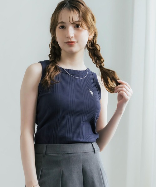 U.S. POLO ASSN.(ユーエスポロアッスン)の「U.S. POLO ASSN. ユーエスポロアッスン W's ワンポイントロゴ刺繍テレコリブタンクトップ(タンクトップ・レディース・ネイビー/杢グレー/ブラック/オフホワイト・M/L)」の2枚目の写真