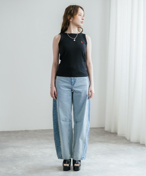 U.S. POLO ASSN.(ユーエスポロアッスン)の「U.S. POLO ASSN. ユーエスポロアッスン W's ワンポイントロゴ刺繍テレコリブタンクトップ(タンクトップ・レディース・ネイビー/杢グレー/ブラック/オフホワイト・M/L)」の9枚目の写真