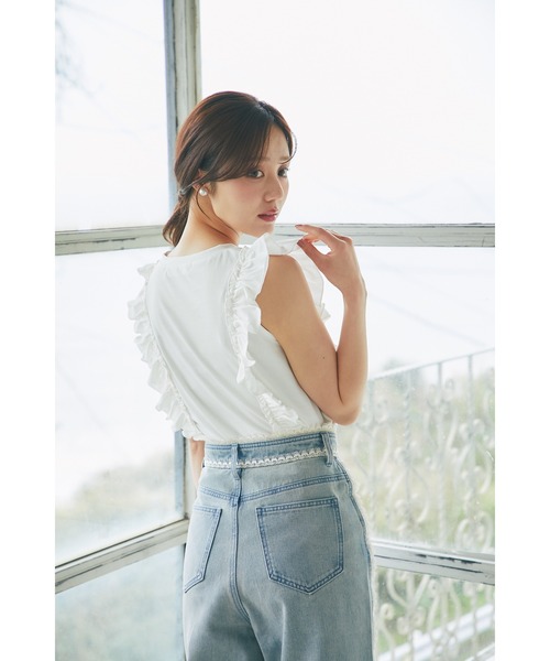 tocco closet(トッコ クローゼット)の「UVカット&接触冷感&汗染み防止♪サイドフリルTシャツ(Tシャツ/カットソー・レディース・ネイビー/ピンク/オフホワイト・M)」の7枚目の写真