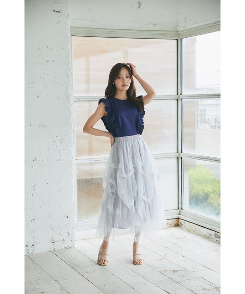 tocco closet(トッコ クローゼット)の「UVカット&接触冷感&汗染み防止♪サイドフリルTシャツ(Tシャツ/カットソー・レディース・ネイビー/ピンク/オフホワイト・M)」の9枚目の写真