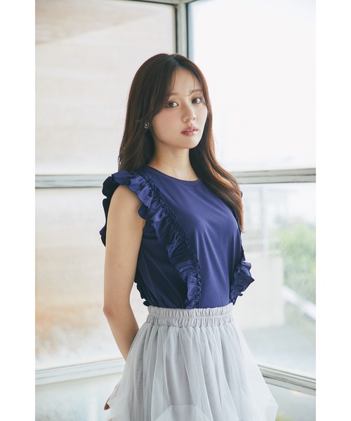 tocco closet(トッコ クローゼット)の「UVカット&接触冷感&汗染み防止♪サイドフリルTシャツ(Tシャツ/カットソー・レディース・ネイビー/ピンク/オフホワイト・M)」の13枚目の写真