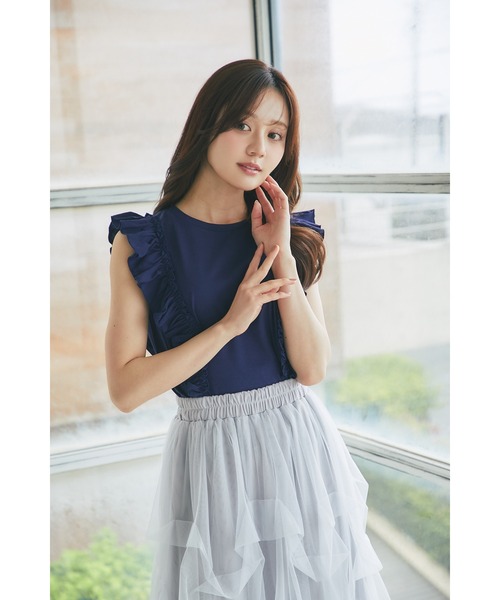 tocco closet(トッコ クローゼット)の「UVカット&接触冷感&汗染み防止♪サイドフリルTシャツ(Tシャツ/カットソー・レディース・ネイビー/ピンク/オフホワイト・M)」の11枚目の写真