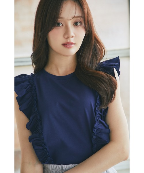 tocco closet(トッコ クローゼット)の「UVカット&接触冷感&汗染み防止♪サイドフリルTシャツ(Tシャツ/カットソー・レディース・ネイビー/ピンク/オフホワイト・M)」の12枚目の写真