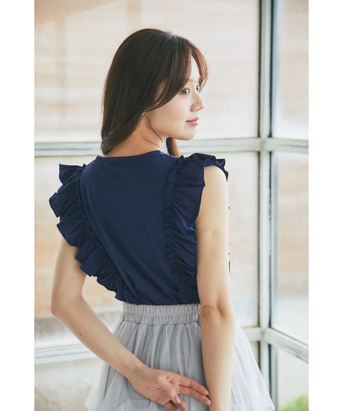 tocco closet(トッコ クローゼット)の「UVカット&接触冷感&汗染み防止♪サイドフリルTシャツ(Tシャツ/カットソー・レディース・ネイビー/ピンク/オフホワイト・M)」の14枚目の写真