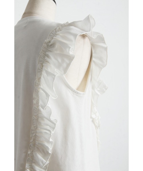 tocco closet(トッコ クローゼット)の「UVカット&接触冷感&汗染み防止♪サイドフリルTシャツ(Tシャツ/カットソー・レディース・ネイビー/ピンク/オフホワイト・M)」の5枚目の写真