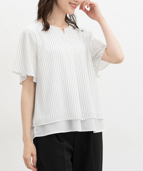Honeys(ハニーズ)の「【ハニさら・接触冷感】ひんやり裏地ブラウス(シャツ/ブラウス・レディース・ホワイト/ホワイト系その他2/ライトグレー/ブルー系その他3/ネイビー・S/3L/M/L/LL)」の3枚目の写真
