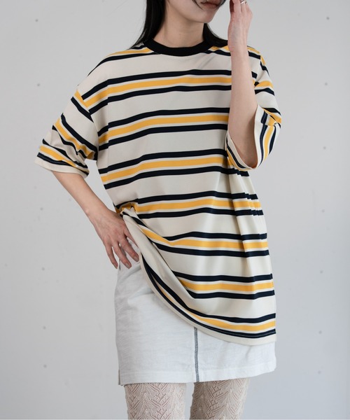 hwyl(ヒュイル)の「マルチボーダーTシャツ(Tシャツ/カットソー・レディース・アイボリー/ブラウン・FREE)」の10枚目の写真