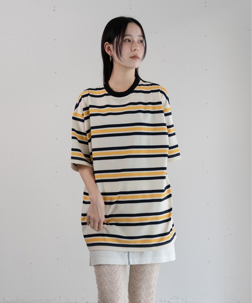 hwyl(ヒュイル)の「マルチボーダーTシャツ(Tシャツ/カットソー・レディース・アイボリー/ブラウン・FREE)」の9枚目の写真