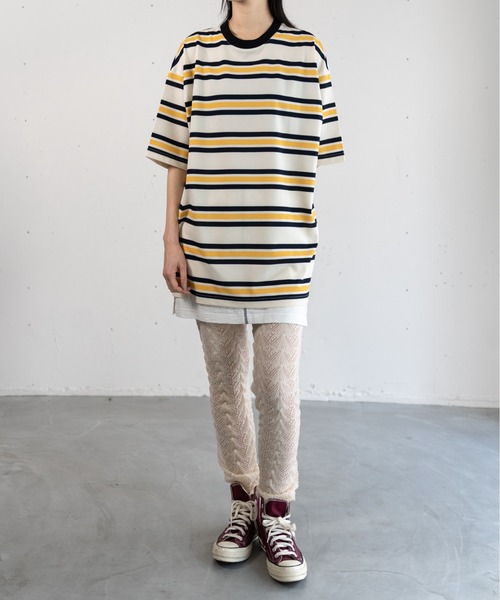 hwyl(ヒュイル)の「マルチボーダーTシャツ(Tシャツ/カットソー・レディース・アイボリー/ブラウン・FREE)」の8枚目の写真