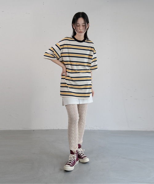 hwyl(ヒュイル)の「マルチボーダーTシャツ(Tシャツ/カットソー・レディース・アイボリー/ブラウン・FREE)」の6枚目の写真