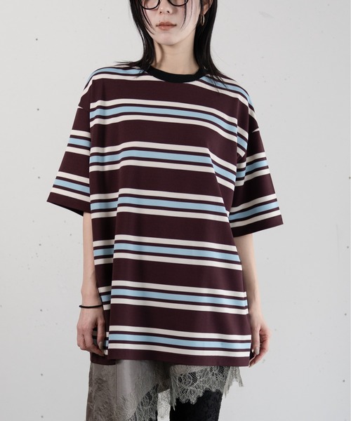 hwyl(ヒュイル)の「マルチボーダーTシャツ(Tシャツ/カットソー・レディース・アイボリー/ブラウン・FREE)」の5枚目の写真