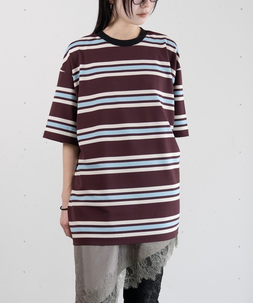hwyl(ヒュイル)の「マルチボーダーTシャツ(Tシャツ/カットソー・レディース・アイボリー/ブラウン・FREE)」の3枚目の写真