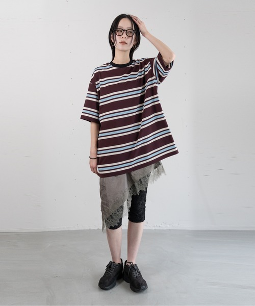 hwyl(ヒュイル)の「マルチボーダーTシャツ(Tシャツ/カットソー・レディース・アイボリー/ブラウン・FREE)」の13枚目の写真