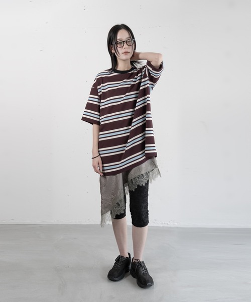 hwyl(ヒュイル)の「マルチボーダーTシャツ(Tシャツ/カットソー・レディース・アイボリー/ブラウン・FREE)」の12枚目の写真