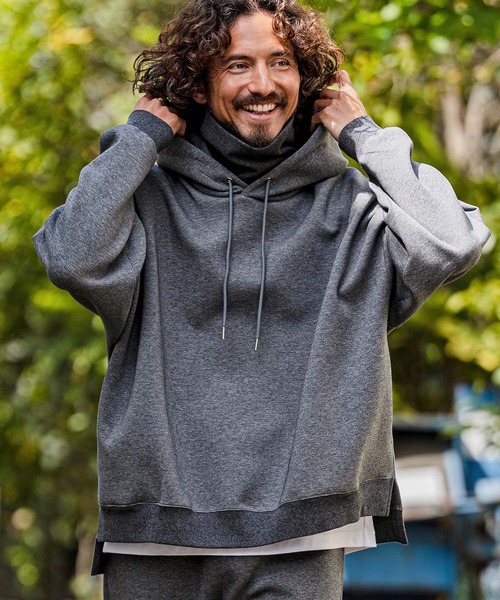 CAMBIO(カンビオ)の「mpa4139-High-Neck Scuba Knit Hoodie ハイネックパーカー(A71826cmb)(パーカー・メンズ・チャコールグレー/ブラック/オートミール・L/M/S)」の1枚目の写真