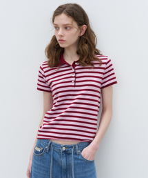 Mini-stripe cap sleeve knit [KNSS06KN01]_Light pink