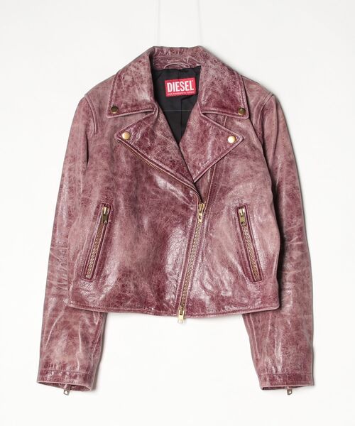 DIESEL(ディーゼル)の「ウィメンズ レザージャケット L-UNATIC-T1(ライダースジャケット・レディース・バーガンディー・42/40/38)」の1枚目の写真