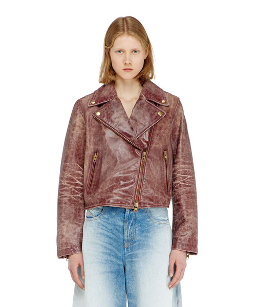 DIESEL(ディーゼル)の「ウィメンズ レザージャケット L-UNATIC-T1(ライダースジャケット・レディース・バーガンディー・42/40/38)」の6枚目の写真