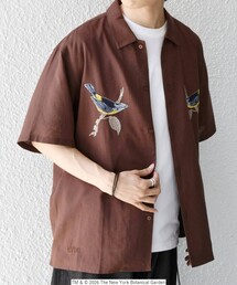 SHIPS any: NYBG コラボ トロピカル ロゴ 刺繍 リラックス リネン ミックス 半袖 シャツ◇
